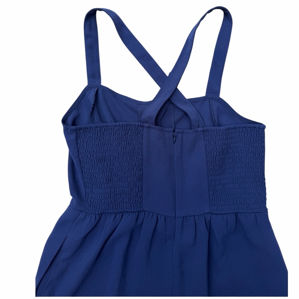 Madewell Women’s 2 Navy Blue Sleeveless Smocked Wide Leg Cropped Jumpsuit - Picture 9 of 13